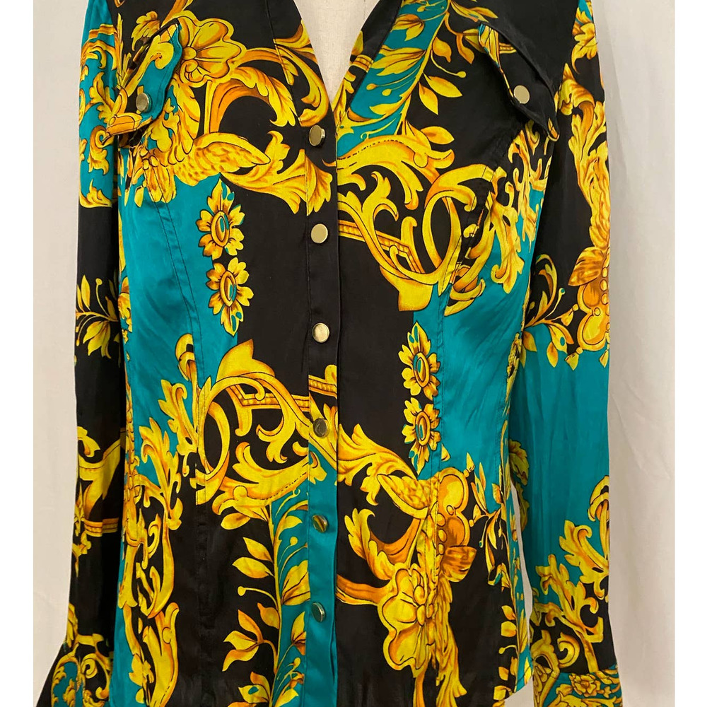 Cache Teal Black and Gold Baroque Print Blouse - Picture 2 of 7